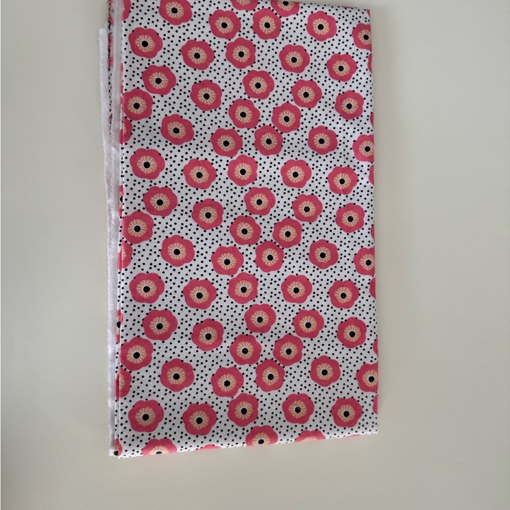 Joann Fabric Pink Floral and Black Dot flannel fabric